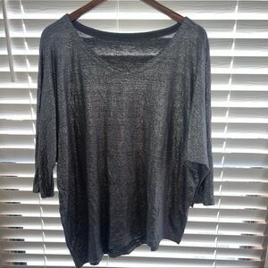 EILEEN FISHER ASYMMETRICAL METALLIC GRAY 100% ORGANIC LINEN BLOUSE//SIZE LARGE